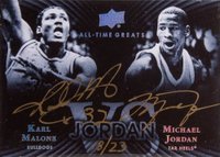 2013 Upper Deck All-Time Greats Jordan vs. Signatures #JVSKM Karl Malone/Michael Jordan Basketball Card