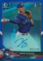 2018 Bowman Draft Chrome Draft Picks Autographs #CDAJG Jordan Groshans Blue Refractor Baseball Card