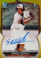 2023 Bowman Chrome Prospect Autographs #CPASB Samuel Basallo Yellow Refractor Baseball Card