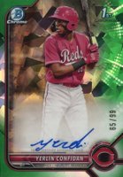 2022 Bowman Chrome Prospect Autographs #CPAYC Yerlin Confidan Green Atomic Refractor Baseball Card