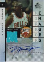 2006 Upper Deck Reflections Mirror Image Dual Patch Autographs #MI-JJ LeBron James/Michael Jordan Basketball Card