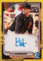 2024 Bowman Chrome Rookie Autographs #CRAKH Kyle Harrison Yellow Refractor Baseball Card