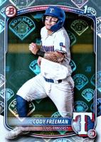 2025 Bowman Paper Prospects #BP112 Cody Freeman Bowman Retro Logo Foil Pattern Baseball Card