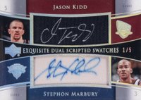 2004 Upper Deck Exquisite Collection Dual Scripted Swatches #SS2KM Jason Kidd/Stephon Marbury Basketball Card
