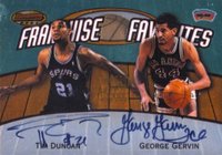 1999 Bowman's Best Franchise Favorites #FRA1C George Gervin/Tim Duncan Autograph Basketball Card