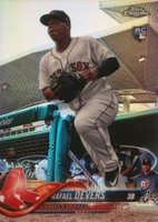 2018 Topps Chrome #25 Rafael Devers Coming Out of Dugout-Refractor Baseball Card