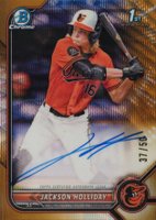 2022 Bowman Draft Chrome Draft Pick Autographs #CDAJH Jackson Holliday Gold Wave Refractor Baseball Card