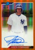 2020 Bowman Heritage Chrome Autographs #JDO Jasson Dominguez Orange Refractor Baseball Card