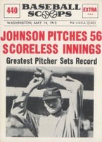 1961 Nu-Card Baseball Scoops #440 Johnson Pitches 56 Scoreless Innings Baseball Card