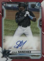 2021 Bowman Chrome Rookie Autographs #BCRAJS Jesus Sanchez Red Refractor Baseball Card