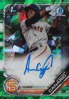 2019 Bowman Chrome Prospects Autographs #CPAAC Alexander Canario Green Atomic Refractor Baseball Card