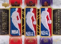 2006 Upper Deck Exquisite Collection All NBA Access Triple Logoman 1/1 #JJB Michael Jordan/LeBron James/Kobe Bryant Basketball Card