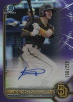 2022 Bowman Chrome Prospect Autographs #CPAJME Jackson Merrill Purple Refractor Baseball Card