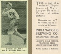 1916 Indianapolis Brewing #34 Eddie Collins Baseball Card