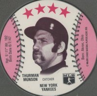 1976 MSA Sports Discs # Thurman Munson Blank Back Baseball Card