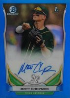 2014 Bowman Chrome Draft Pick Autograph #MCH Matt Chapman Blue Refractor Baseball Card