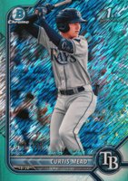 2022 Bowman Chrome Prospects #BCP10 Curtis Mead Aqua Shimmer Refractor Baseball Card