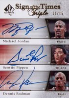 2005 SP Authentic Sign of the Times Triple #JPR Dennis Rodman/Michael Jordan/Scottie Pippen Basketball Card