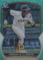 2023 Bowman Chrome Prospects #BCP121 Yordany de los Santos Aqua Shimmer Refractor Baseball Card
