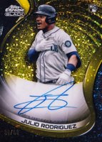 2022 Topps Chrome Black Autographs #JRO Julio Rodriguez Gold Mini Diamond Refractor Baseball Card