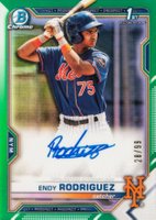 2021 Bowman Chrome Prospect Autographs #CPAER Endy Rodriguez Green Refractor Baseball Card