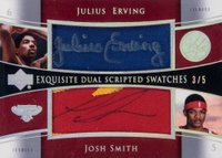 2004 Upper Deck Exquisite Collection Dual Scripted Swatches #SS2ES Julius Erving/Josh Smith Basketball Card