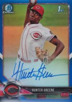 2018 Bowman Chrome Prospects Autographs #CPAHG Hunter Greene Blue Refractor Baseball Card