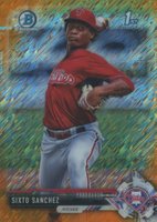2017 Bowman Chrome Prospects #BCP210 Sixto Sanchez Orange Shimmer Baseball Card