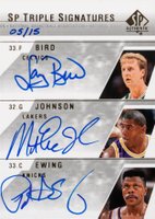 2003 SP Authentic SP Triple Signatures #BJE-A Bird/Johnson/Ewing Basketball Card