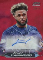 2024 Topps Stadium Club Chrome Autographs #SCCAJC Junior Caminero Red Refractor Baseball Card