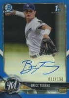 2018 Bowman Draft Chrome Draft Picks Autographs #CDABT Brice Turang Blue Refractor Baseball Card