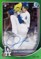 2025 Bowman Chrome Rookie Autographs #CRARS Roki Sasaki Green Refractor Baseball Card