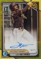 2024 Bowman Chrome Prospect Autographs #CPALD Leo de Vries Yellow Refractor Baseball Card