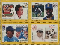 1988 Grenada Baseball Stamps # Mark McGwire/Alvin Davis/Dan Quisenberry/Babe Ruth Panel-Yellow Baseball Card