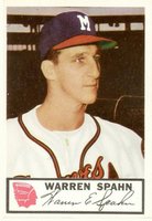 1953 Johnston Cookies Braves #10 Warren Spahn Baseball Card