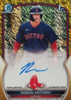 2023 Bowman Chrome Prospect Autographs #CPARA Roman Anthony Gold Shimmer Baseball Card