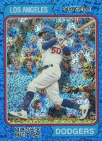 2023 Topps Heritage #315 Mookie Betts Chrome-Blue Sparkle Refractor Baseball Card