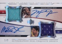 2004 Upper Deck Exquisite Collection Extra Exquisite Jerseys Autographs #A2E-MM Michael Jordan/Magic Johnson Basketball Card