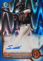2022 Bowman Chrome Prospect Autographs #CPAASR Alexander Suarez Blue Raywave Refractor Baseball Card