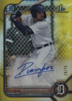 2022 Bowman Chrome Prospect Autographs #CPARCS Roberto Campos Yellow Refractor Baseball Card