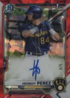 2021 Bowman Chrome Sapphire Edition Autographs #BSPAHP Hedbert Perez Red Baseball Card