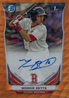 2014 Bowman Prospect Autograph #MB Mookie Betts Chrome-Orange Wave Refractor Baseball Card