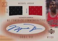 2001 Upper Deck MJ Comeback Commemorative #CCDA3 Michael Jordan Double Jersey Autograph Basketball Card