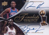 2007 Upper Deck Exquisite Collection Finalists Autographs Dual #FA-JR Dennis Rodman/Michael Jordan Basketball Card