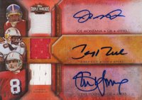 2012 Topps Triple Threads Autograph Relic Combos #9 Jerry Rice/Joe Montana/Steve Young Football Card