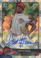 2018 Bowman Prospects Autographs Chrome #HG Hunter Greene Atomic Refractor Baseball Card