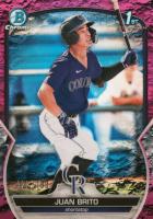2023 Bowman Chrome Prospects #BCP77 Juan Brito Fuchsia Lunar Crater Refractor Baseball Card