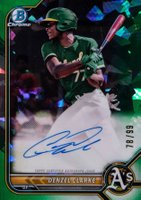2022 Bowman Chrome Prospect Autographs #CPADC Denzel Clarke Green Atomic Refractor Baseball Card