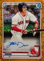 2020 Bowman Chrome Prospect Autographs #CPAJD Jarren Duran Gold Shimmer Baseball Card