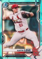2021 Bowman Draft #BDC164 Austin Love Chrome-Aqua Lava Refractor Baseball Card